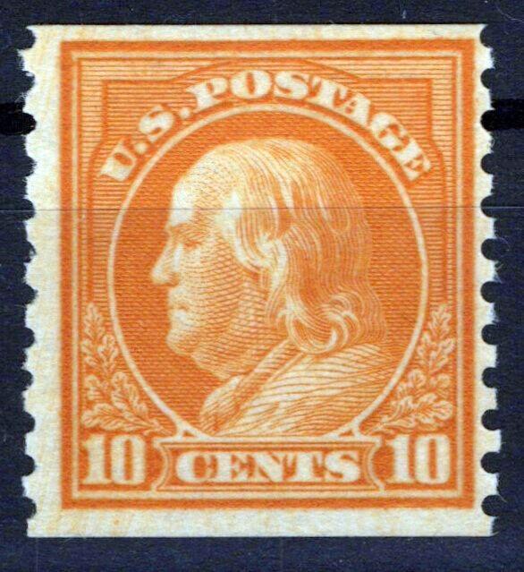 US 497 MNH FVF 10c org yellow Franklin Rotary perf 10 coil ZAYIX 0424MAR0048
