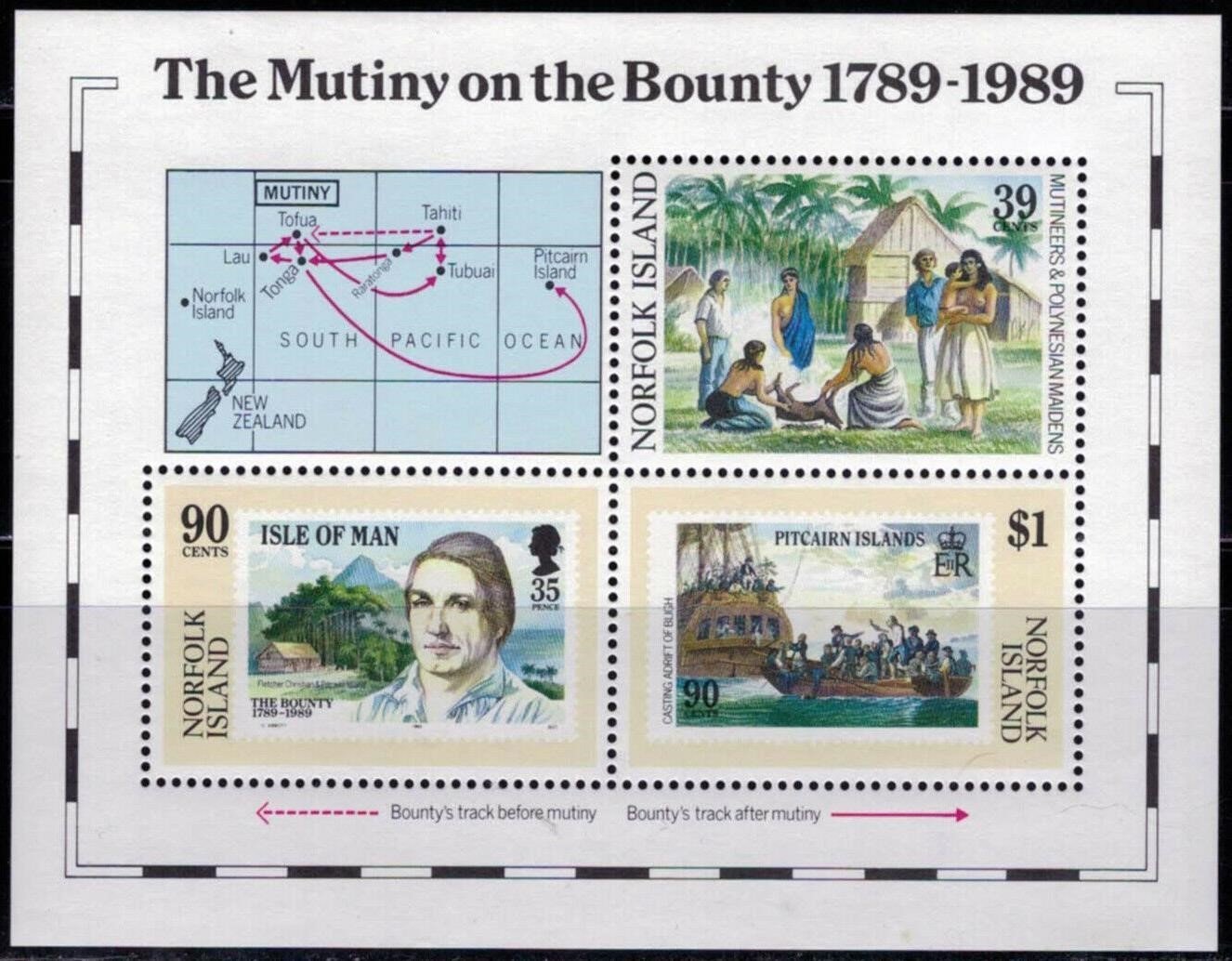 Norfolk Island 456 MNH Bounty Mutiny Joint Issue Isle of Man ZAYIX 0225M0023M