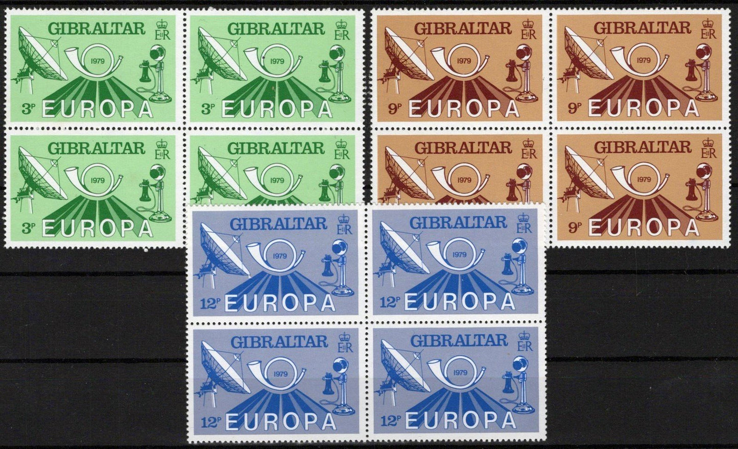 Gibraltar 382-384 MNH Block Communications Satellites Post Horn 042523S82
