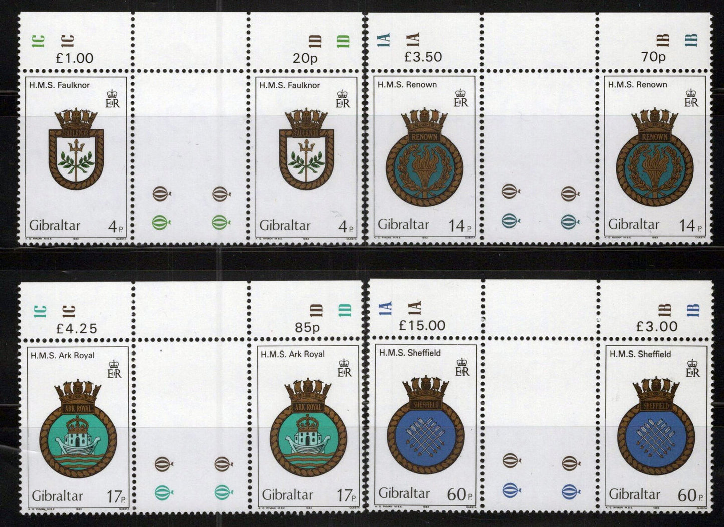 Gibraltar 449-452 MNH Gutter Pairs Royal Navy Crest Military 042523S97