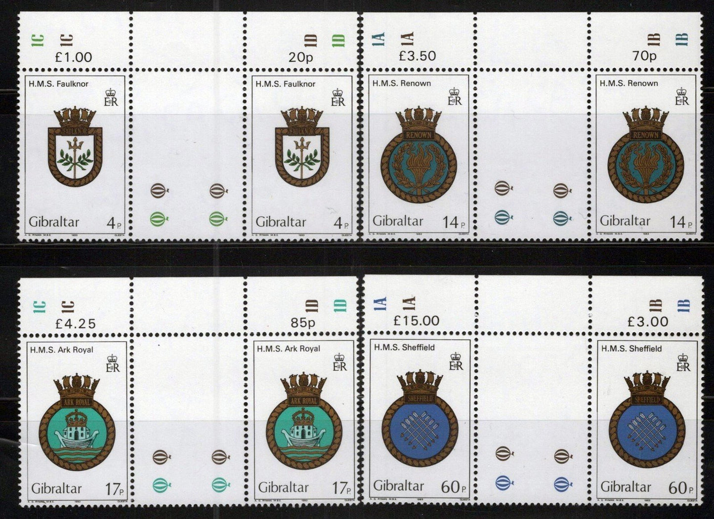 Gibraltar 449-452 MNH Gutter Pairs Royal Navy Crest Military 042523S97