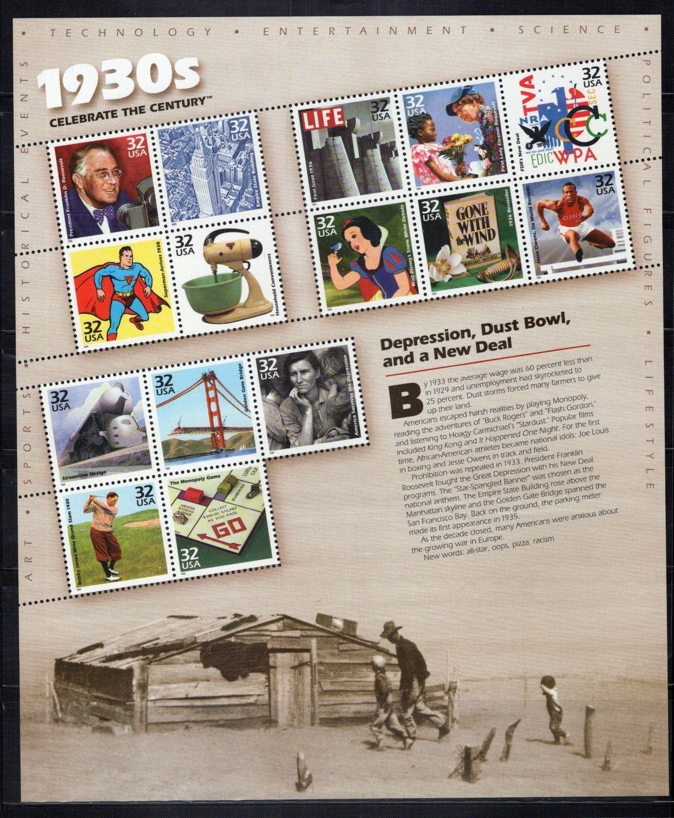 US 3182-3191 MNH Celebrate the Century Souvenir Sheets in Folio ZAYIX 0324L0134M