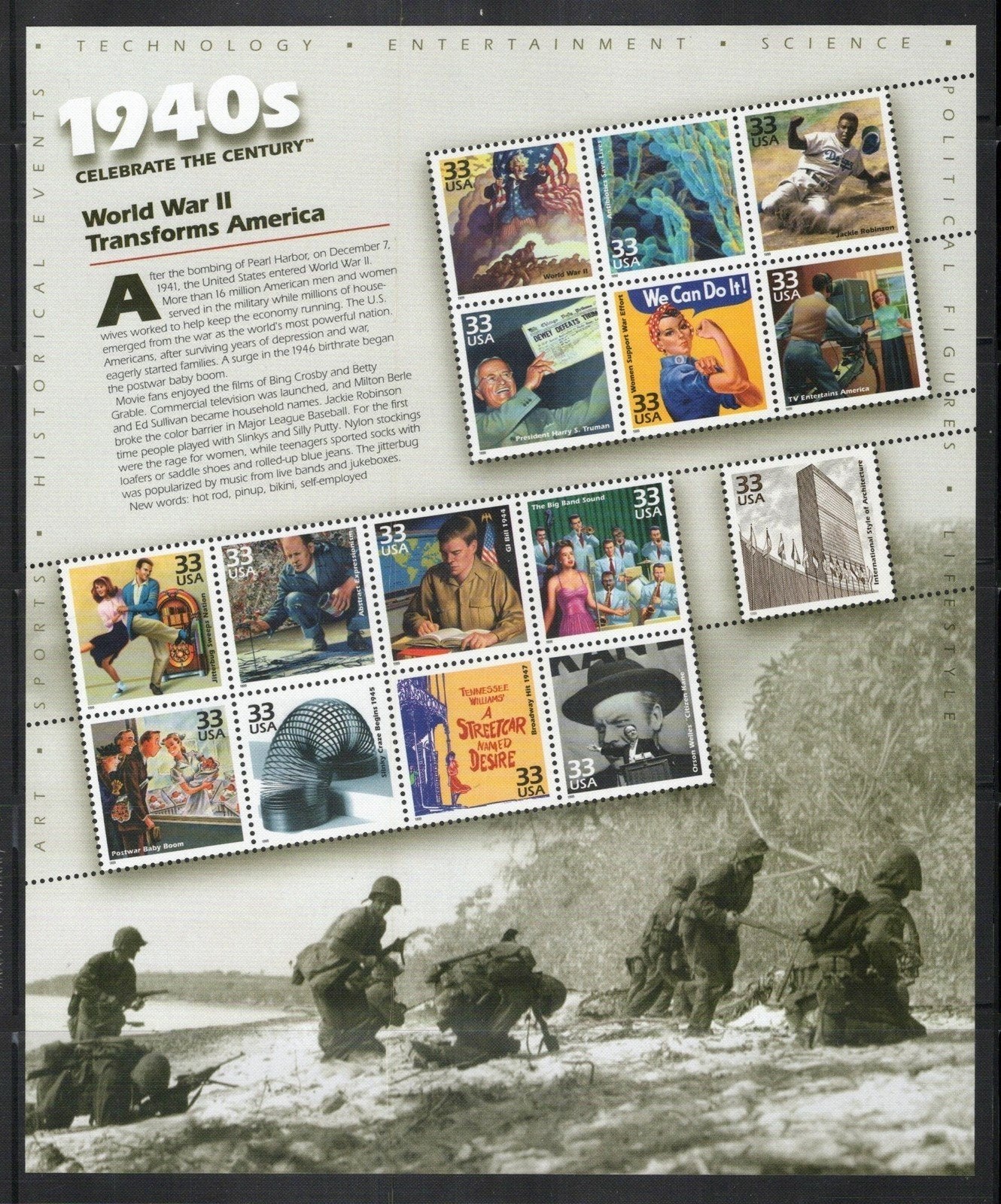 US 3182-3191 MNH Celebrate the Century Souvenir Sheets in Folio ZAYIX 0324L0134M