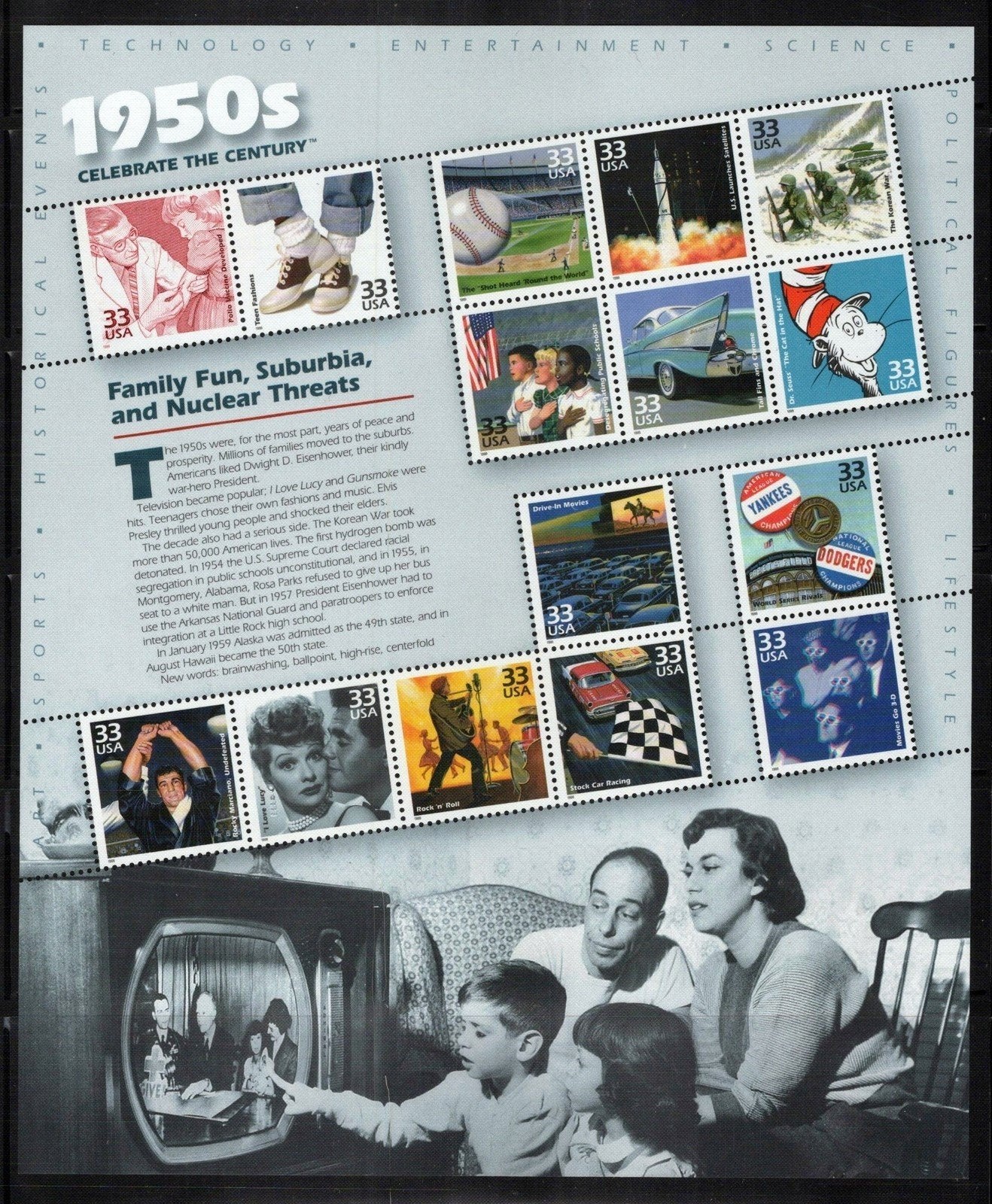 US 3182-3191 MNH Celebrate the Century Souvenir Sheets in Folio ZAYIX 0324L0134M