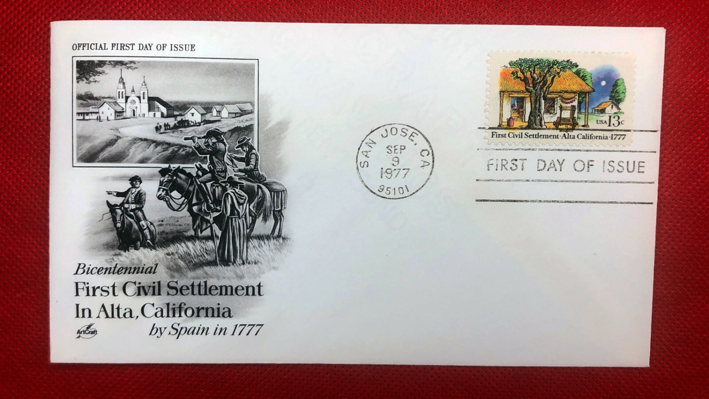 1977 US 1725 Art Craft FDC First Civil Settlement Alta, Calif. horses ZAYIX 010522SM148