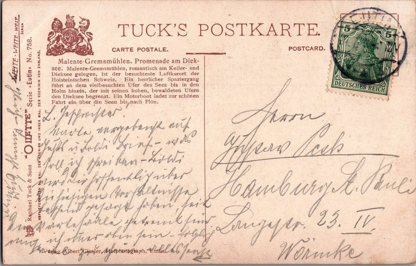Lake Dieksee Raphael Tuck Oilette Series Artist Signed c1910 Zayix 060522SM136