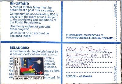 South Africa Registered Cover Three Kings Christmas Seals - Newclare ZAYIX