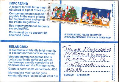 South Africa Registered Cover - Christmas Seals - Setshabelo- Succulents ZAYIX