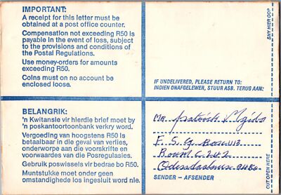 South Africa Registered Cover with Christmas Seals - Odendaals-Rus 2 ZAYIX