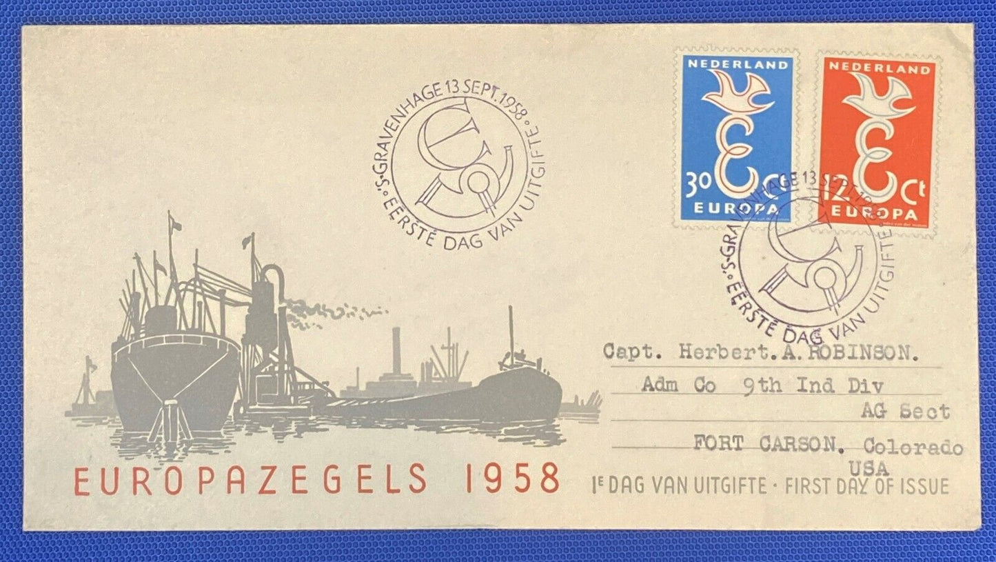 ZAYIX 1958 Netherlands 375-376 / 718-719 / NVPH E35 Europa CEPT Ships in Harbor