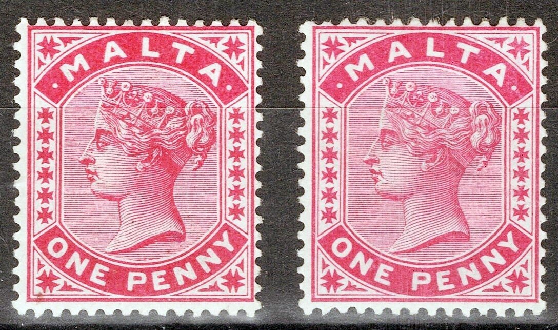 Malta 9 & 9a MH 1p car rose, 1p rose Queen Victoria Royalty ZAYIX 080522S04