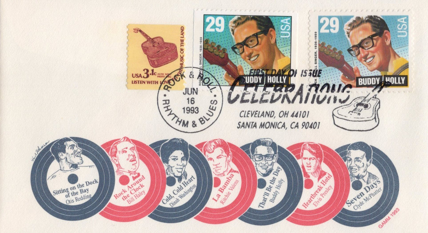 US 2729, 2736 GAMM FDC Buddy Holly, Music Legends ZAYIX 1024A0106