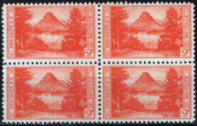 US 748 MNH block of four 9c Glacier National Park Farley ZAYIX