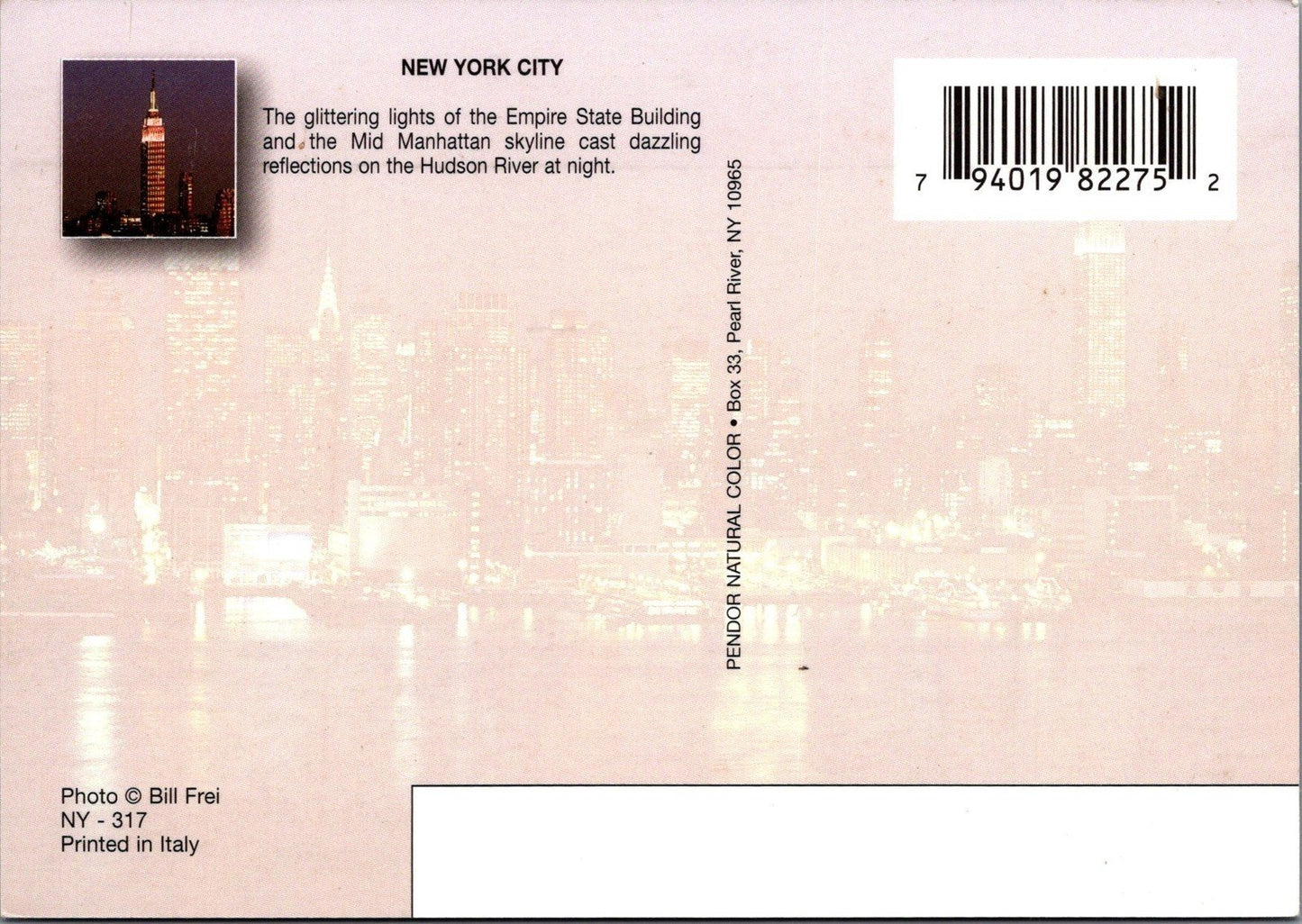 New York City Skyline at Night Empire State Building Harbor Postcard ZAYIX