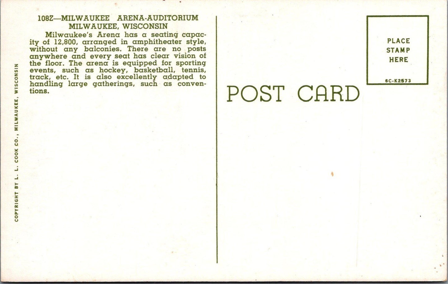 Milwaukee Arena Auditorium Sports Stadium vintage Postcard ZAYIX 102022PC127