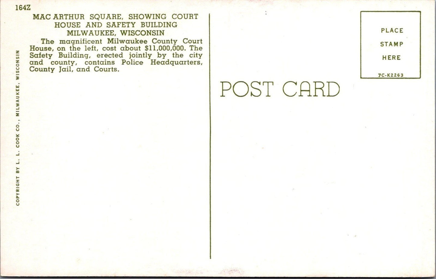 Mac Arthur Square Showing Court House Milwaukee Wisconsin Postcard ZAYIX