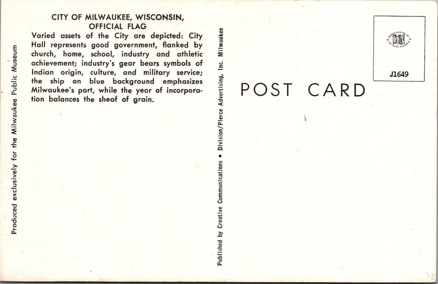 City of Milwaukee Wisconsin Official Flag vintage Postcard ZAYIX 102022PC128