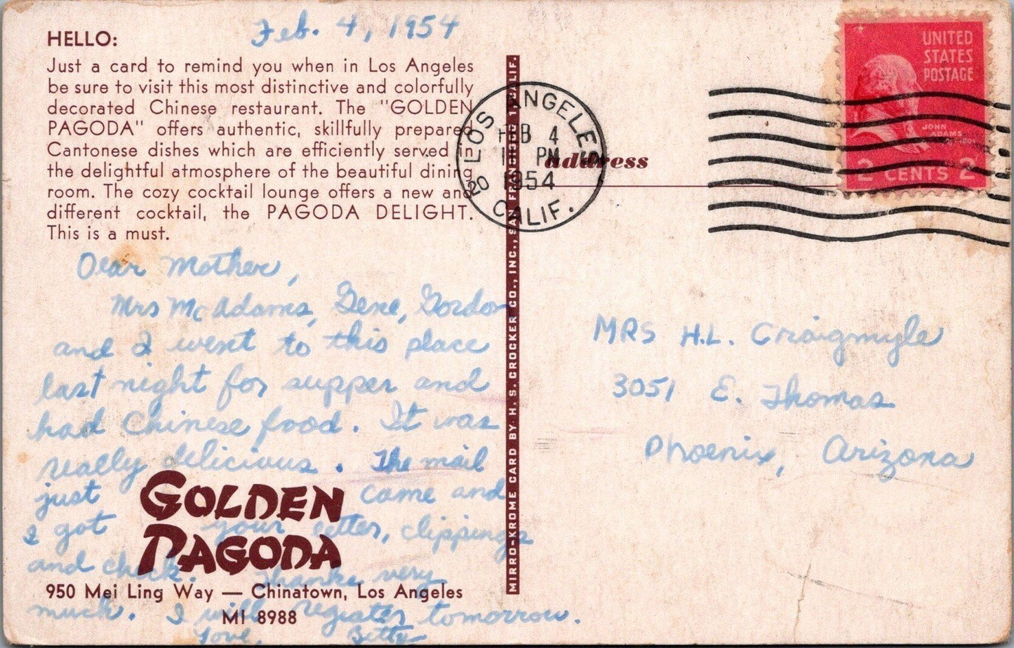 Golden Pagoda Restaurant Chinatown Los Angeles Postcard ZAYIX 090222PC67