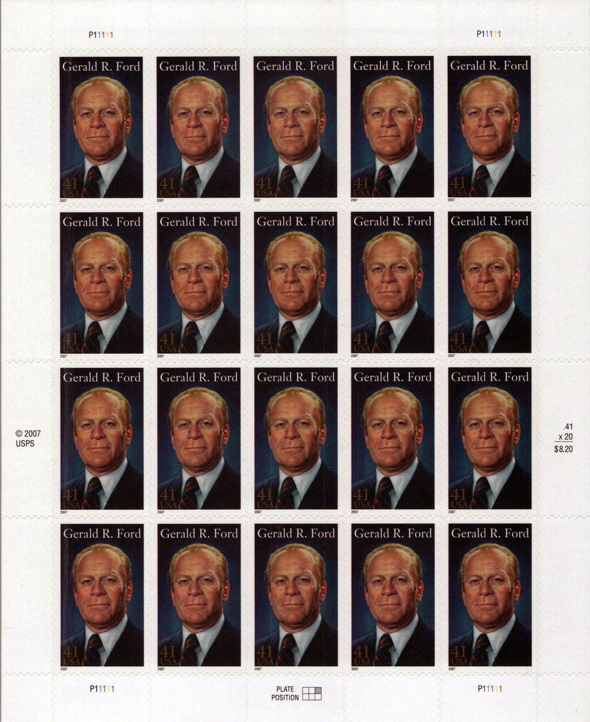 US 4199 MNH Pane of 20 President Gerald Ford - Politician ZAYIX