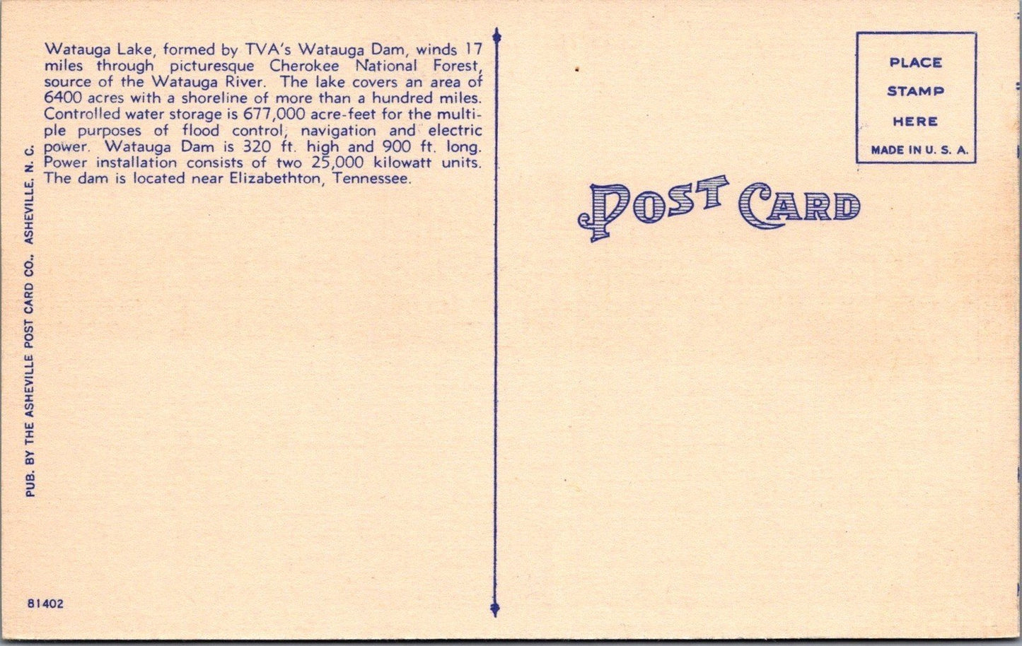 Boating on Watauga Lake Tennessee Valley Authority Postcard ZAYIX 090222PC25