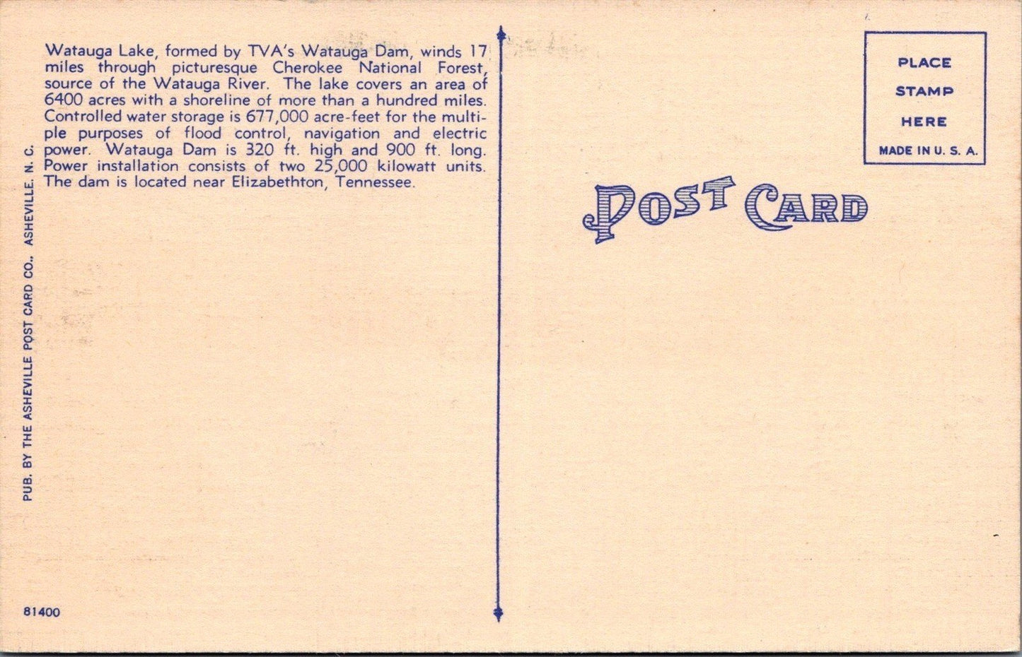 Moonlight on Watauga Lake Eastern Tennessee TVA Postcard ZAYIX 090222PC24