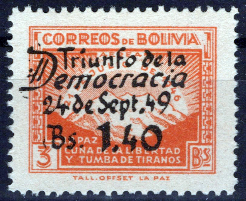 Bolivia C137 MNH Air Post Overprint Mountains Zayix 0225S0118M