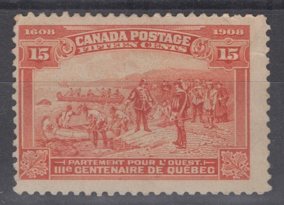 Canada 102 MNG 1908 15c red orange Quebec Tercentenary ZAYIX 060222S91