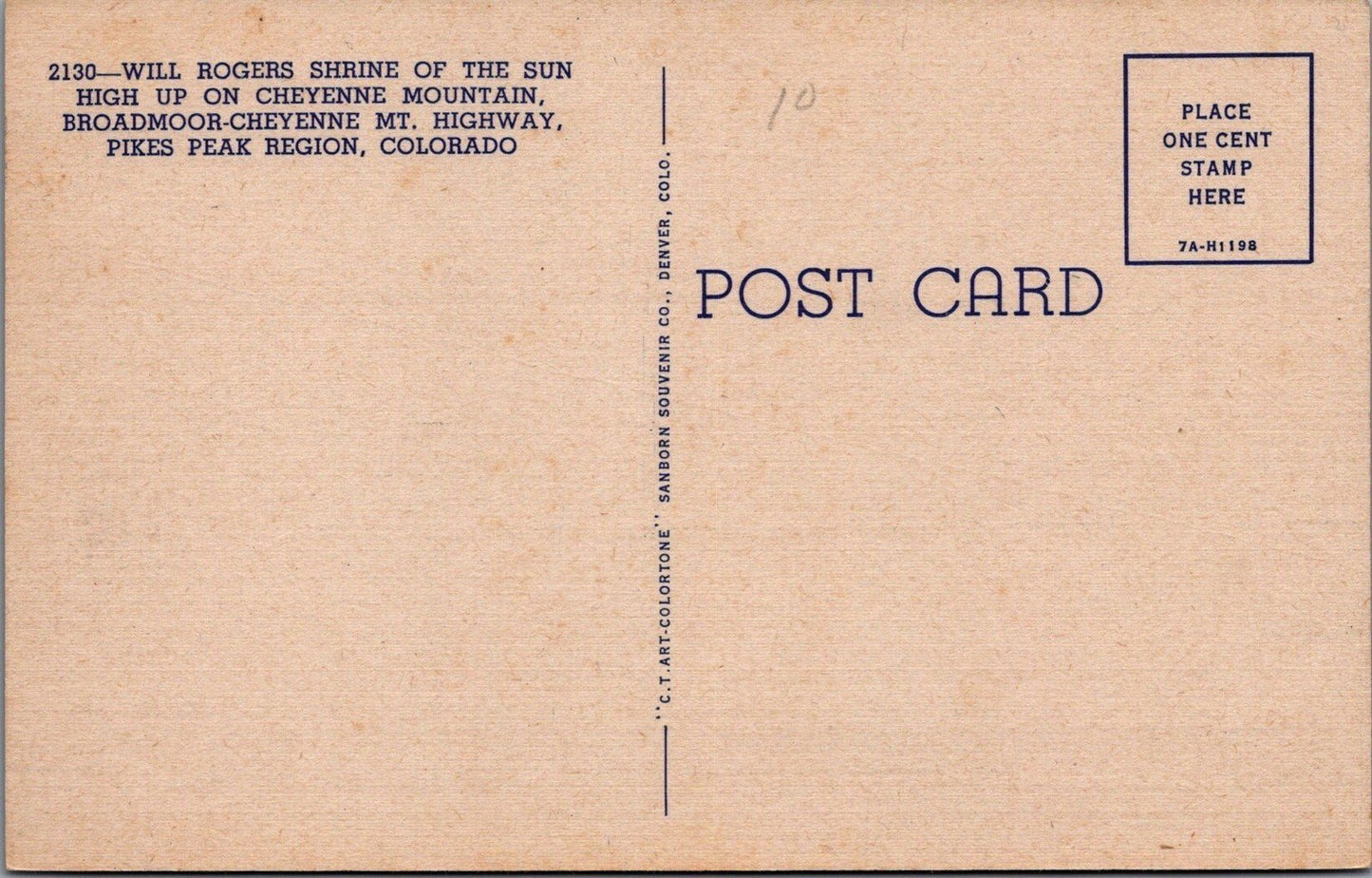 Will Rogers Shrine of Sun Cheyenne Mountain Pikes Peak Postcard ZAYIX 090222PC07