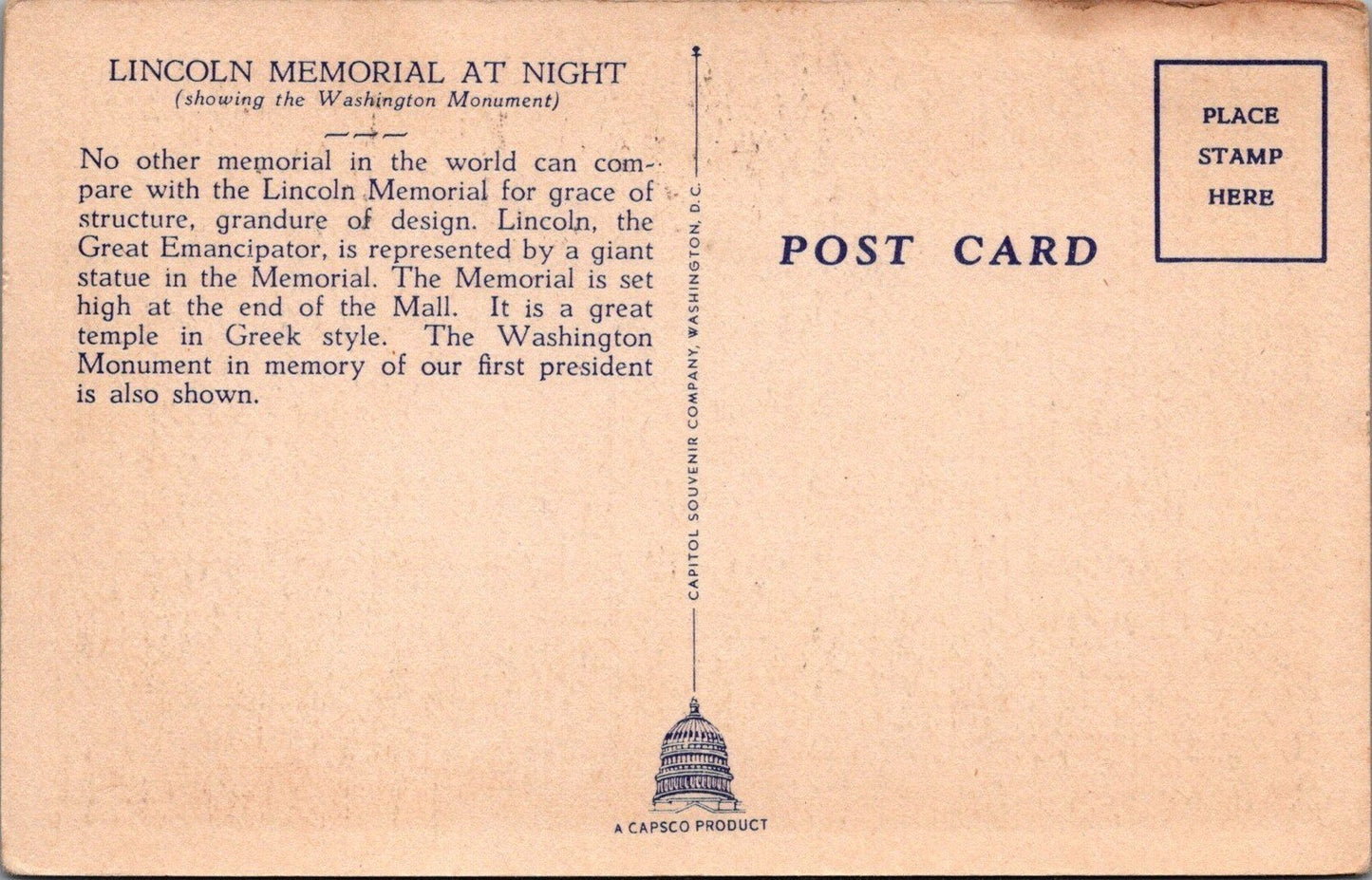 Lincoln Memorial at Night Washington DC Monument Postcard ZAYIX 090222PC20