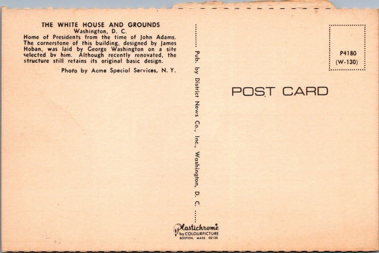 White House and Grounds Washington DC Plastichrome Postcard ZAYIX 090222PC08