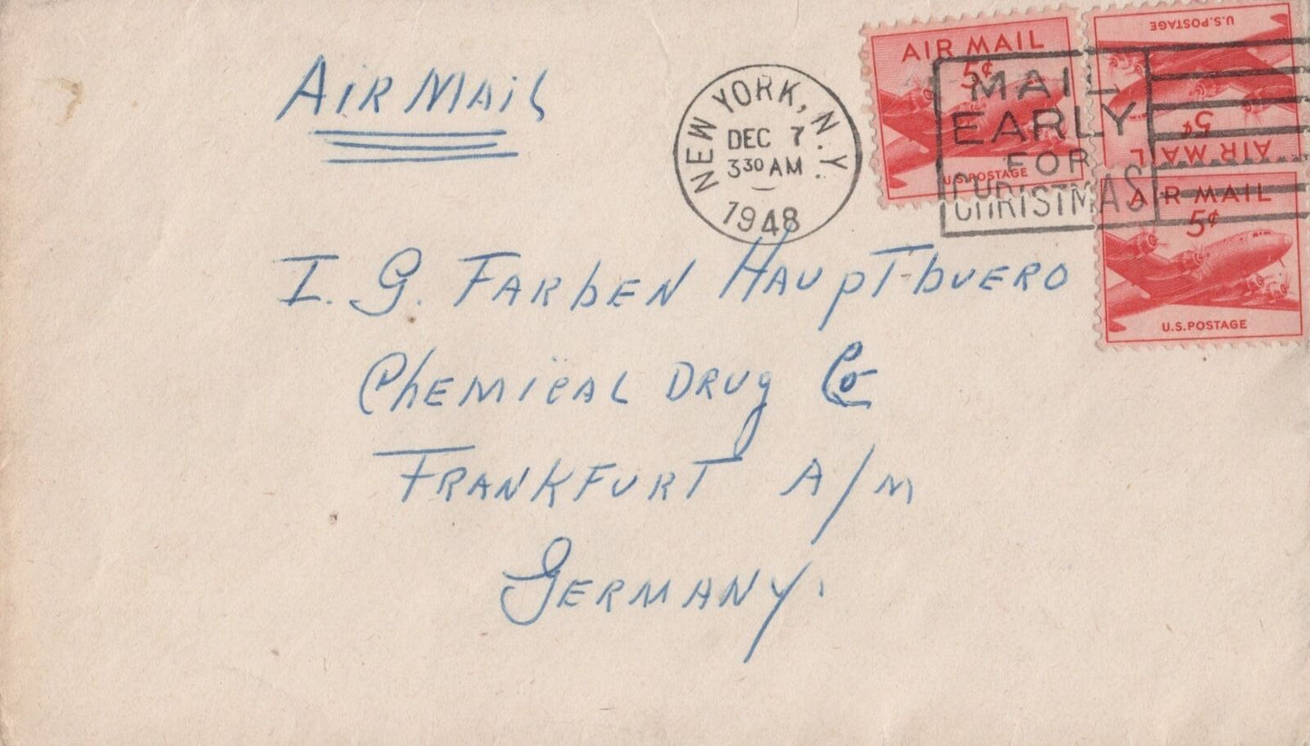ZAYIX US Air Mail 15c rate NYC to Frankfurt, Germany Slogan 031923SM91