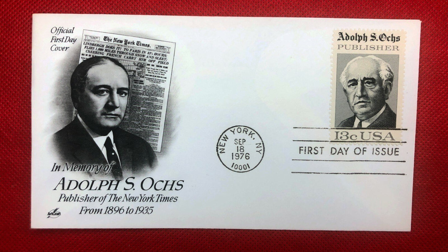 1976 Art Craft FDC 1700 Adolph S. Ochs Publisher- N.Y. Times ZAYIX 010522SM94