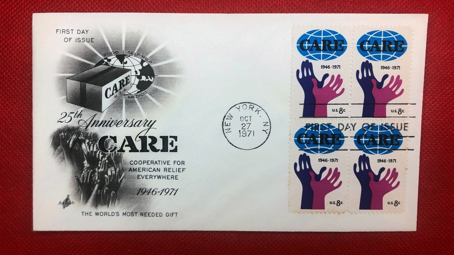 1971 US 1439 Art Craft FDC CARE packages hands block ZAYIX 010522SM196