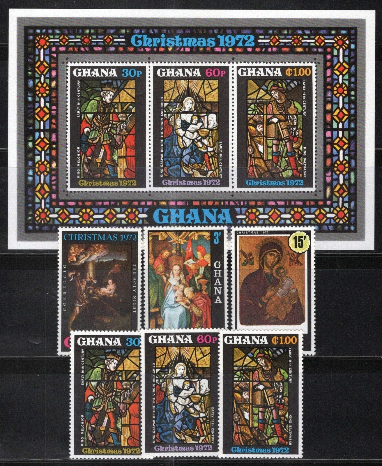 Ghana 466-471a MNH Xmas Paintings Virgin & Child Stained Glass ZAYIX 013123SM35