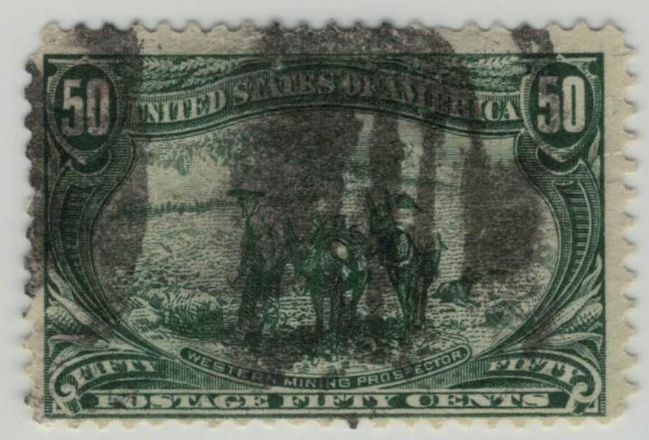 US 291 Used VG 50c sage green Trans-Mississippi tiny thin CV$175 ZAYIX 1223X0053