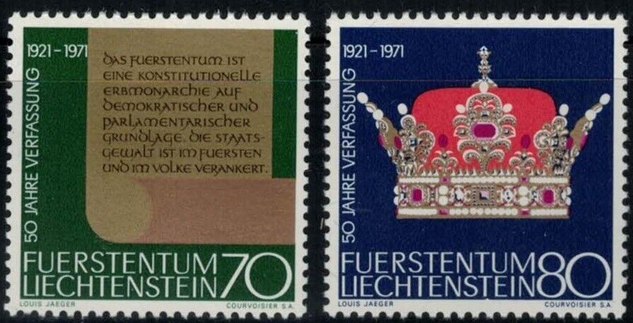 ZAYIX Liechtenstein 489-490 MNH Royalty History Crown & Constitution 031822S14