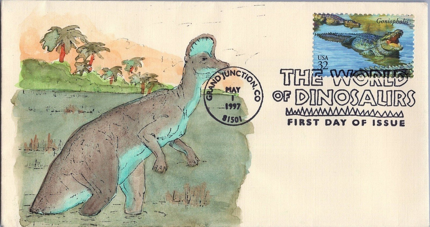 US 3136 FDC Dinosaurs SMB Cachets - Hand Painted -Goniopholis ZAYIX 060922SM03