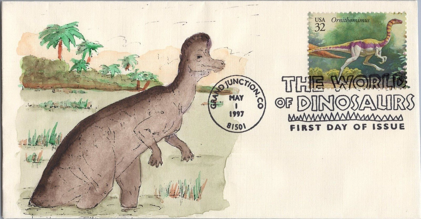 US 3136 FDC Dinosaurs SMB Cachets - Hand Painted -Ornithomimus ZAYIX 060922SM13
