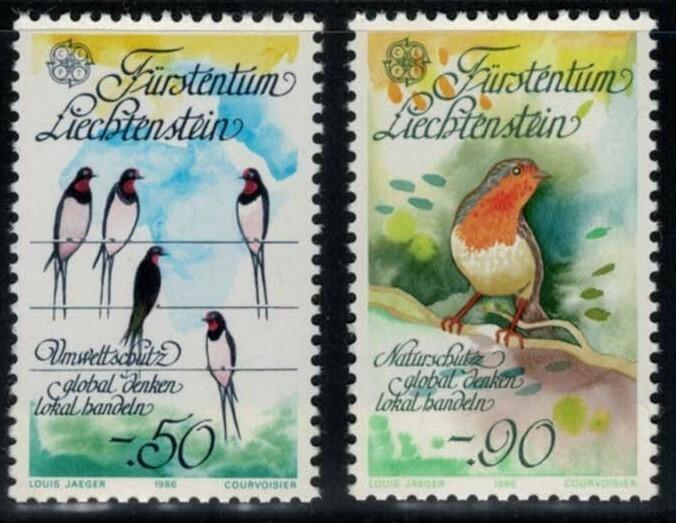 Liechtenstein 829-830 MNH Birds Swallows Robins - Europa CEPT ZAYIX 031622S82