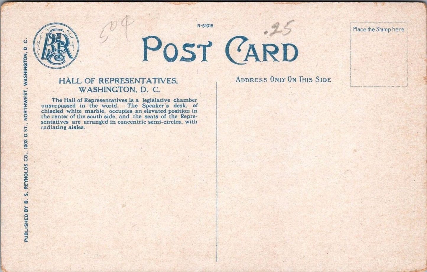 ZAYIX Postcard Hall of Representatives US Capitol Washington DC 083022PC47