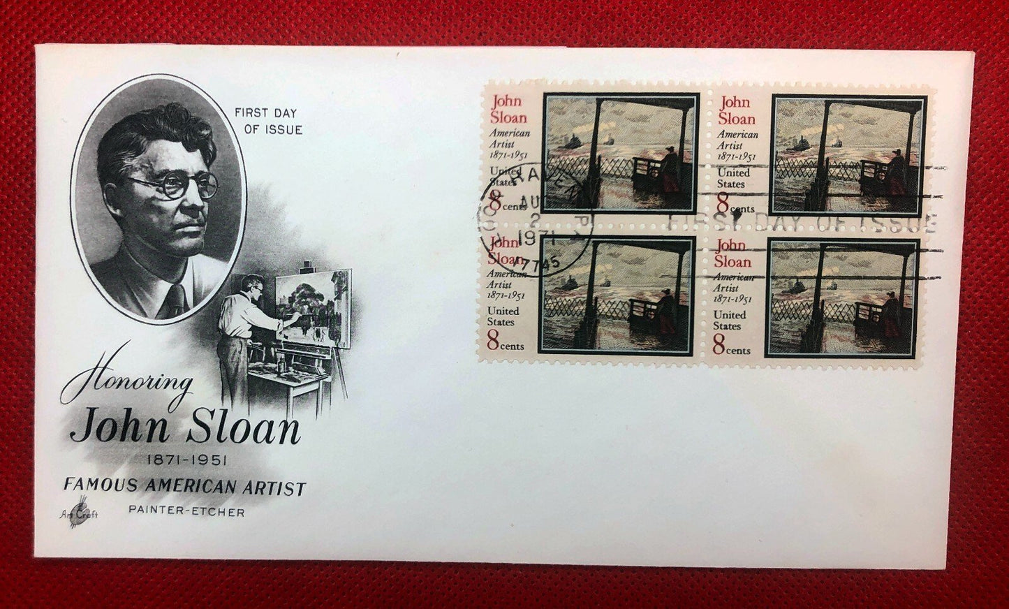 US 1433 FDC Artcraft, Painter John Sloan Etcher ZAYIX 010222SM53