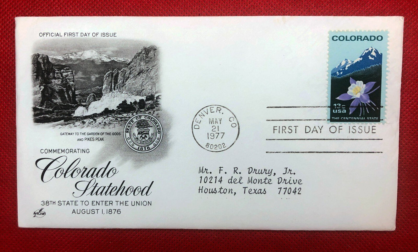 US 1711 FDC - Art Craft, Flowers Mountains Colorado Statehood ZAYIX 010522SM02