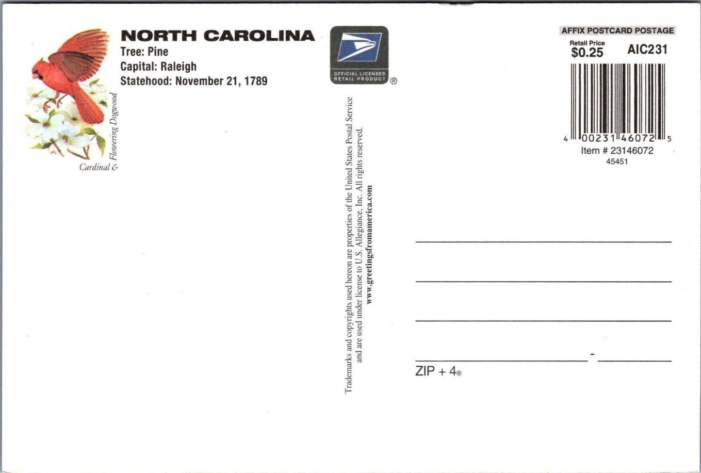 Greetings from North Carolina 2001 Stamp Aviation 083022PC54 Postcard ZAYIX