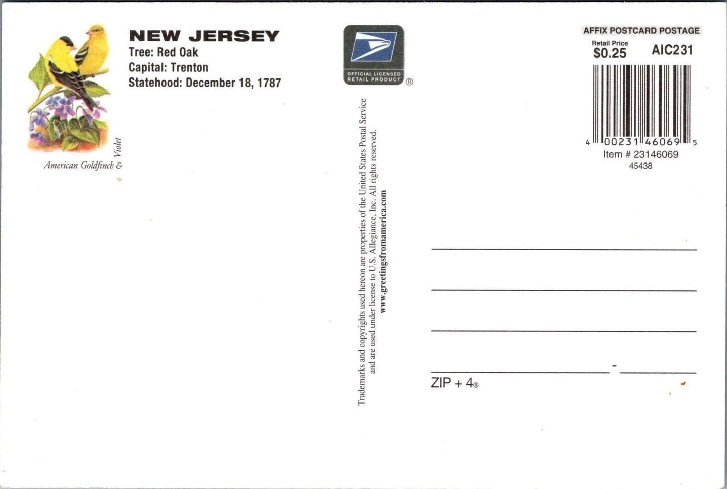 New Jersey Greetings 2001 Stamp Shore Atlantic City083022PC57 Postcard ZAYIX