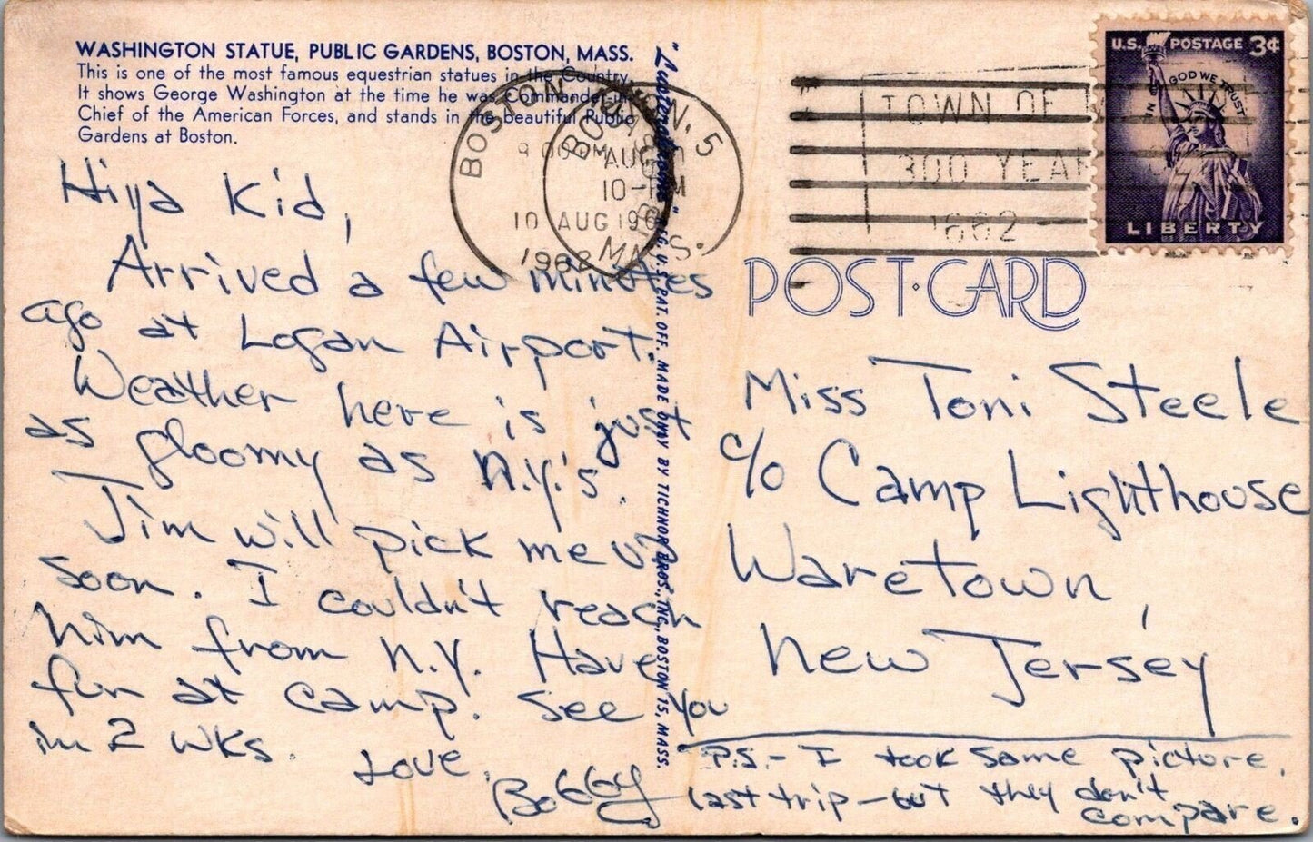 Washington Statue Public Gardens Boston Massachusetts Postcard ZAYIX