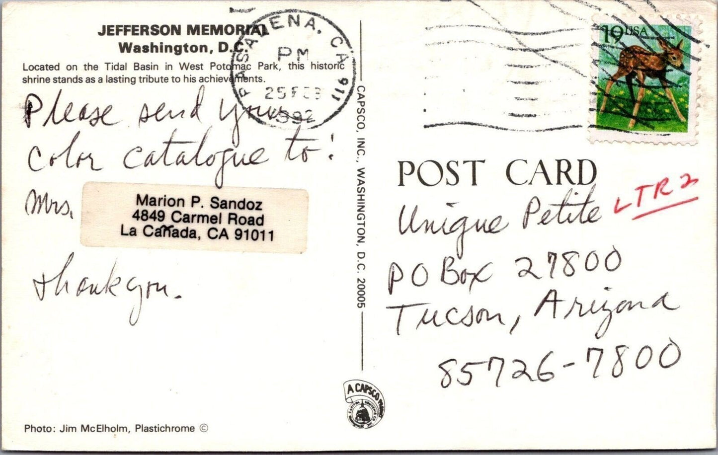 Jefferson Memorial Washington DC Tidal Basin 090222PC04 Postcard ZAYIX
