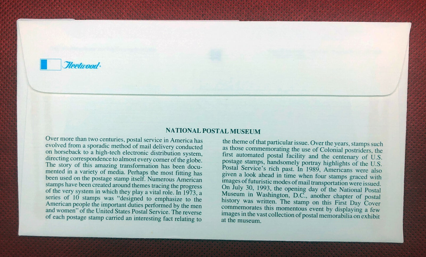 1993 US Fleetwood FDC 2782 National Postal Museum stamps ZAYIX 010322SM95
