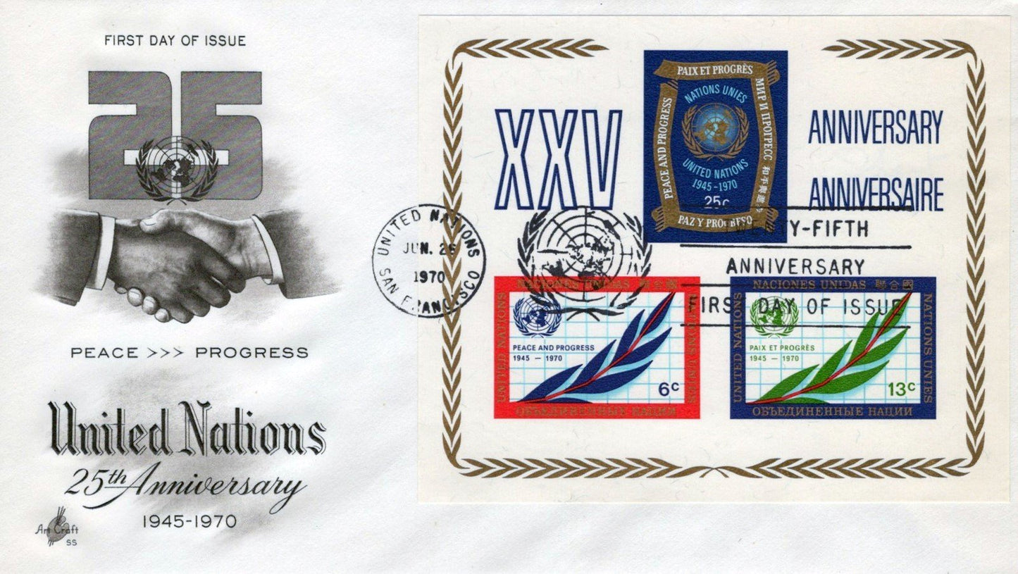 UN 212 Artcraft FDC 25th Anniversary Souvenir ZAYIX 030523SM17M