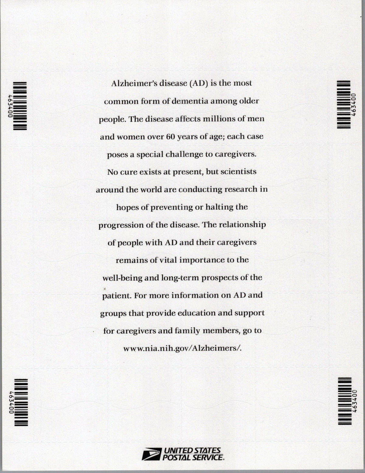 US 4358 MNH Alzheimer's Sheet Medicine Medical ZAYIX