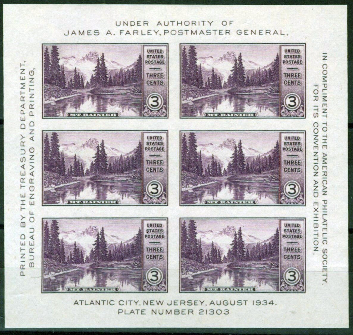US 750 MNH Mt Rainier Farley Imperf Sheet of 6 National Park ZAYIX 031023SM32M